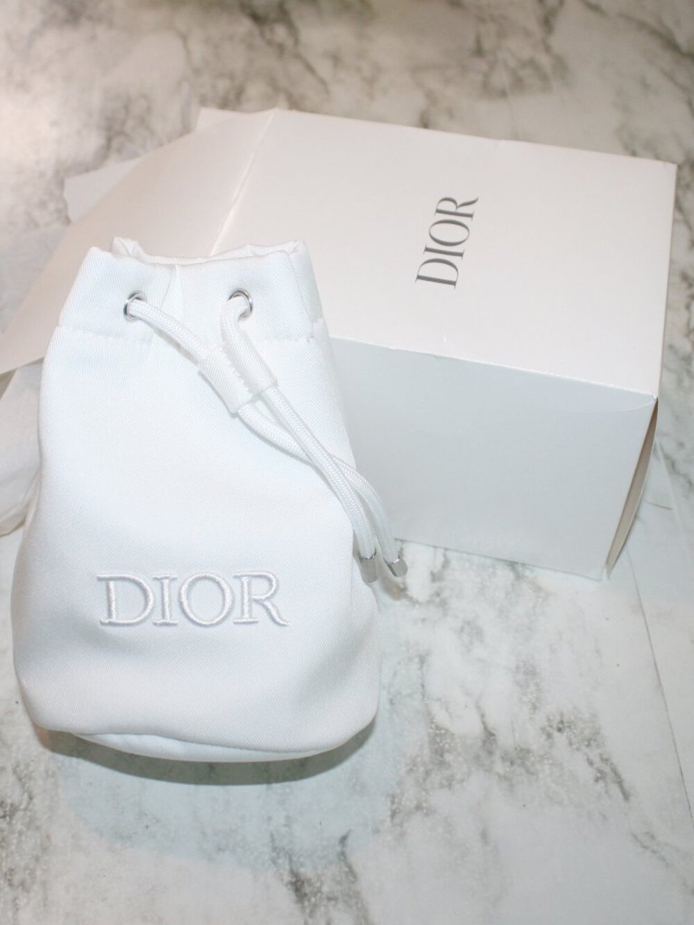 DIOR Purse Makeup Bag Drawstring Reticule Pouch Drawstring White Cosmetic